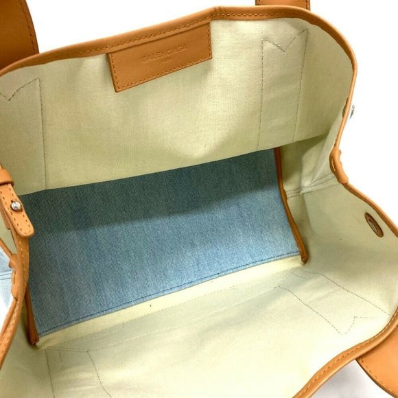 Authentic BALENCIAGA 339933 Logo print Navy Cabas S Hand Bag Tote Bag Light blue - Picture 11 of 12